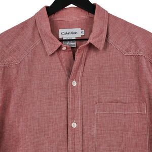 Calvin Klein Men's Button Shirt Size XL Red Mini Houndstooth 100% Cotton Western